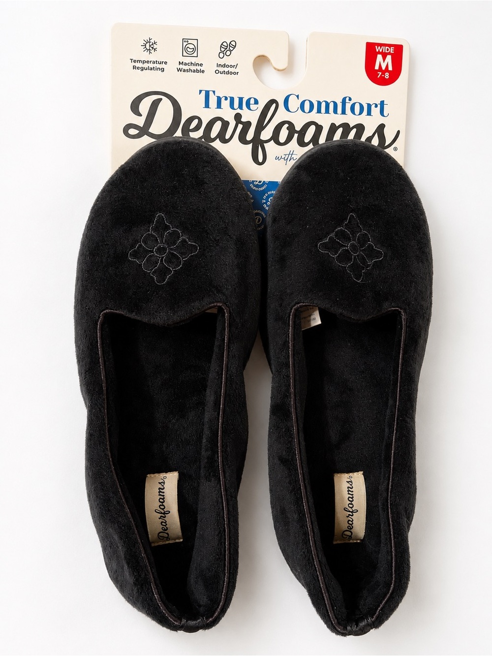 Dearfoams Black Plush Slip-On Slippers